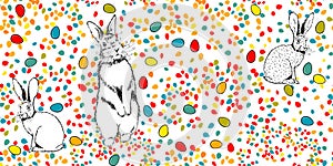 Seamless Easter bunny pattern. hand drawing. Not AI. Vector illustration