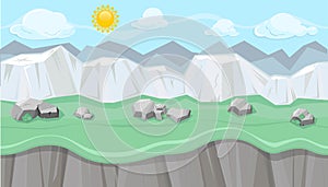 Seamless editable mountainous landscape with white cliffs for game design