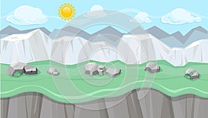 Seamless editable mountainous landscape with white cliffs for game design photo
