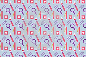 Seamless educational background pattern vector with colorful elements. Endless science pattern design for wrapping paper, book