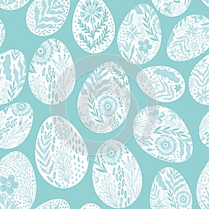 Seamless eggs pattern on the Easter theme. Graphic vector pattern with festive eggs in folk style.