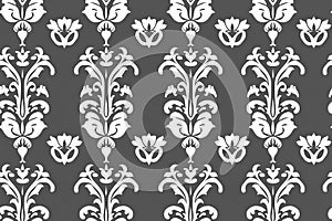 Seamless elegant floral damask pattern in white and grey