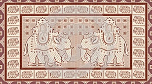 Seamless elephant pattern with traditional Asian design elements