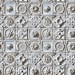 Seamless embroidered geometric tile design with intricate details