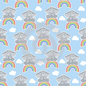 Seamless, endless pattern with elephant sitting on a rainbow, can be used as a print on children s clothing, vector eps