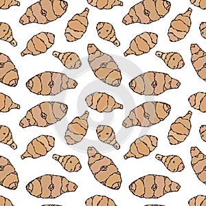 Seamless Endless Pattern of Jerusalem Artichoke or Topinambur. Vegetable Collection. EPS10 Vector. Hand Drawn Doodle