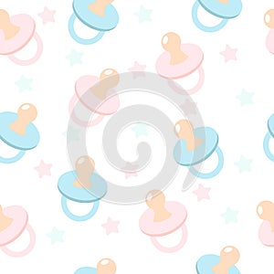 Seamless endless pattern of pink and blue dummies on a white background.