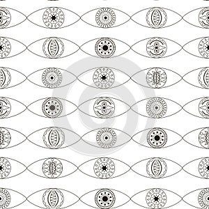 Seamless ethnic eye pattern with fashionable black and white pattern