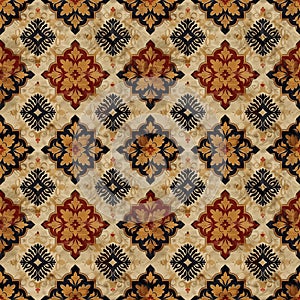Ethnic Global Seamless Pattern with Vintage Velvet Touch, Moroccan Kilim Design, Rich Earthy Tones photo