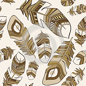 Seamless ethnic Indian feathers plumage pattern