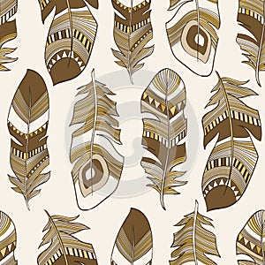 Seamless ethnic Indian feathers plumage pattern