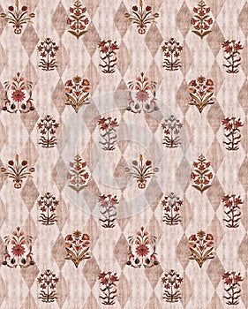 Seamless ethnic mughal floral pattern on orange background