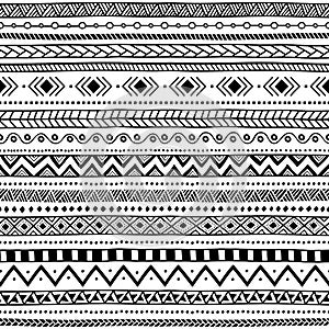 Seamless ethnic pattern. Black and white striped background.