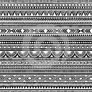 Seamless ethnic pattern. Handmade. Horizontal stripes. Black and photo