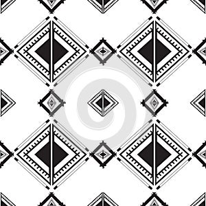 seamless ethnic pattern repeats ikat ogee art floral and geometric elements black and white modern tribal design texture, vintage