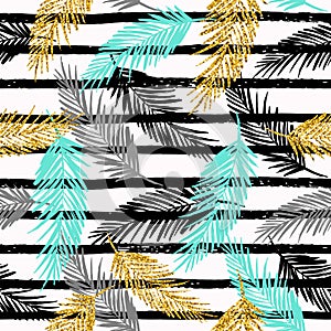 Seamless exotic pattern with palm leaf silhouettes.
