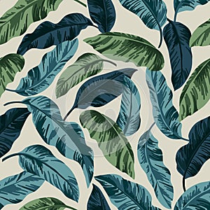 Seamless exotic pattern with tropical leaves.