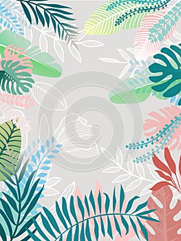 Seamless exotic pattern with tropical leaves.Floral background with Tropical orchid flowers, leave