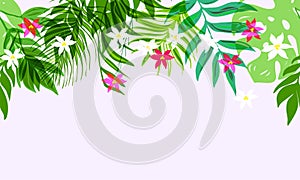 Seamless exotic pattern with tropical leaves and flowers.