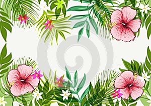 Seamless exotic pattern with tropical leaves and flowers.