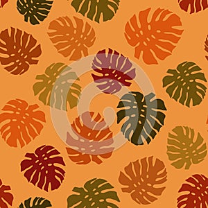 Seamless exotic pattern with tropical leaves monstera. Botanical fashionable template for design. Modern abstract design