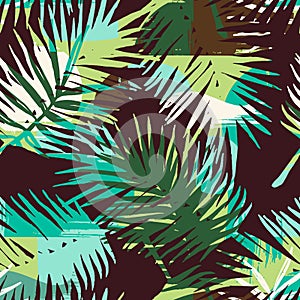 Seamless exotic pattern with tropical plants and artistic background