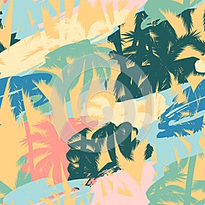 Seamless exotic pattern with tropical plants and artistic background