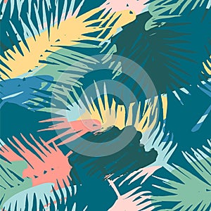 Seamless exotic pattern with tropical plants and artistic background