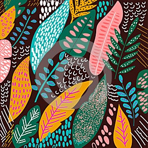 Seamless exotic pattern with tropical plants. Vector hand draw background.