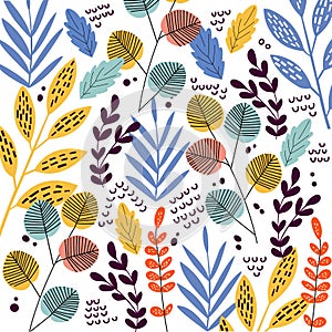 Seamless exotic pattern with tropical plants. Vector hand draw background.