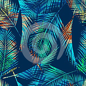 Seamless exotic pattern with tropical plants. photo