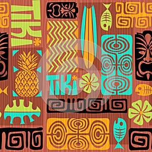 Seamless Exotic Tiki Pattern. Vector illustration. photo