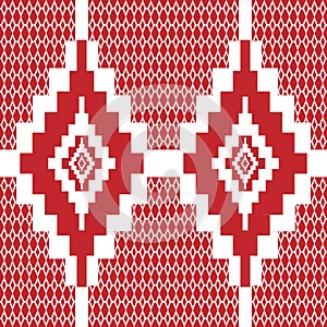 Seamless fabric geometric pattern in red on a white backgroundred