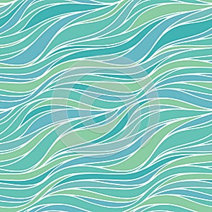 Seamless blue vector pattern with lines. Abstract green wave nature e