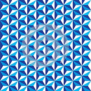 Seamless faceted polyhedral triangle background pattern texture in tones of blue.