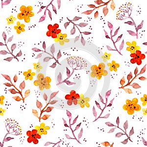 Seamless fantasy floral background with cute flowers. Watercolor painted