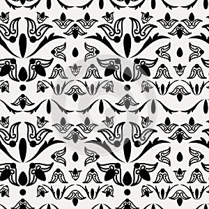 Seamless fantasy plant pattern in black and white damask style