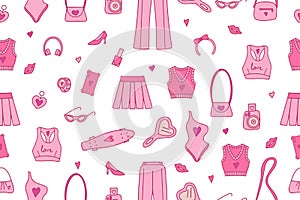 Seamless fashionable pink patterns in Barbicore style. . Vector illustration