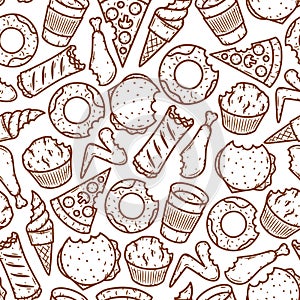 Seamless fast food pattern. Vector fast food pattern.