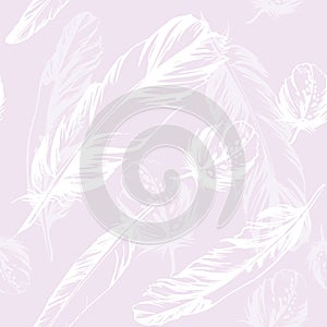 Seamless feather pattern. Vector purple illustration