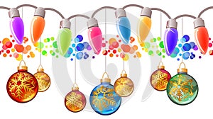 Seamless festive Christmas garland with glass