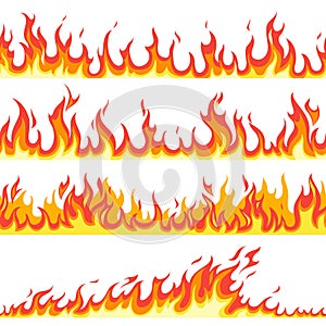 Seamless fire flame. Fires flaming pattern, flammable line blaze hot temperature, gas blazing wallpaper cartoon vector photo