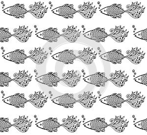 Seamless fish doodle pattern