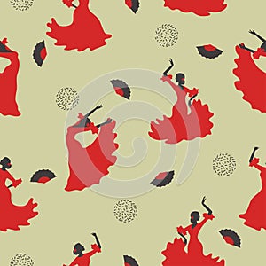 Seamless flamenco dancer pattern. Dancing Spanish girl
