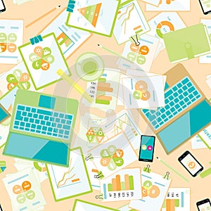 Seamless flat business vector pattern with stationery.