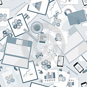 Seamless flat business vector pattern with stationery.