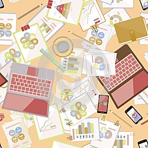 Seamless flat business vector pattern with stationery.