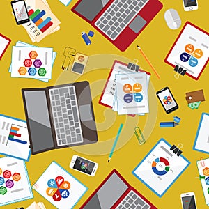 Seamless flat business vector pattern with stationery.