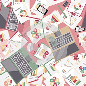 Seamless flat business vector pattern with stationery.