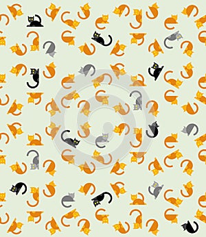 Seamless flat cats pattern. Cartoon pets background.